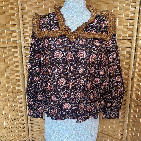 NWT Anthropologie Othilia Sera Ruffled Blouse Womens Top Neutral Multi Medium - Picture 5 of 14